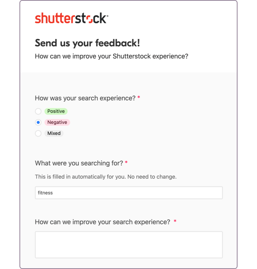 Screenshot example of an on-site feedback form